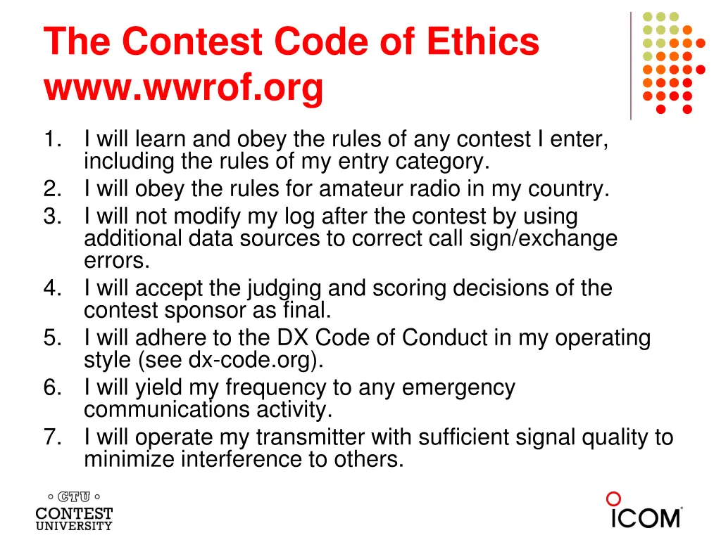 the contest code of ethics www wwrof org