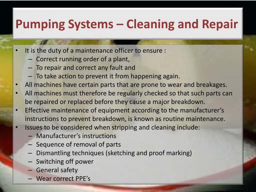 pumping systems cleaning and repair