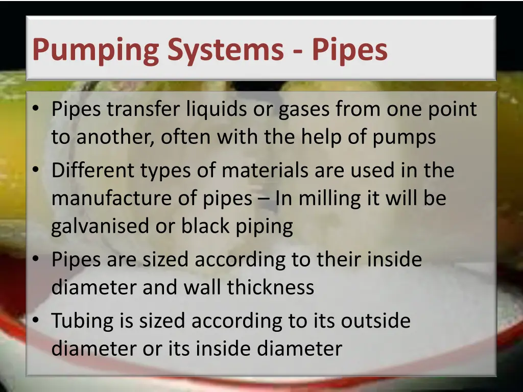 pumping systems pipes