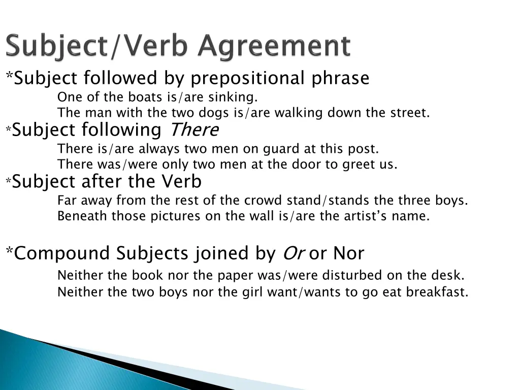 subject followed by prepositional phrase