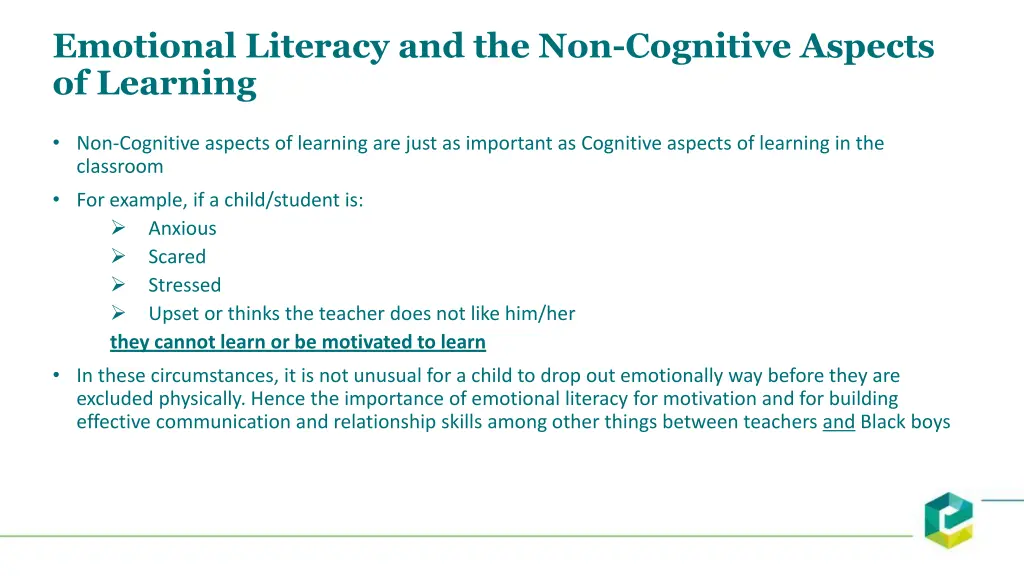 emotional literacy and the non cognitive aspects