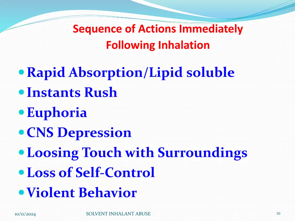 sequence of actions immediately following