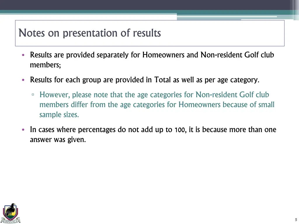 notes on presentation of results