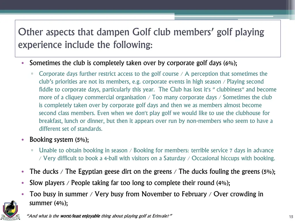 other aspects that dampen golf club members golf