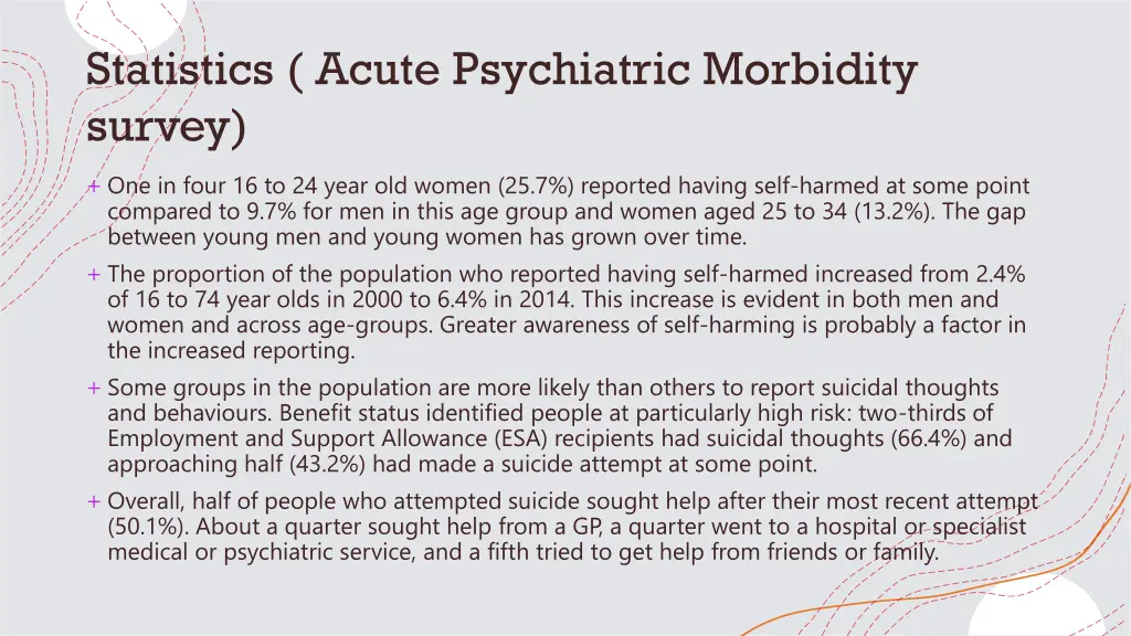 statistics acute psychiatric morbidity survey