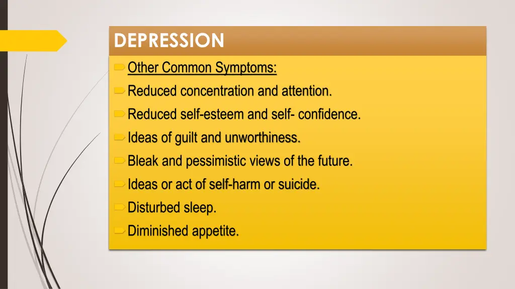 depression other common symptoms reduced