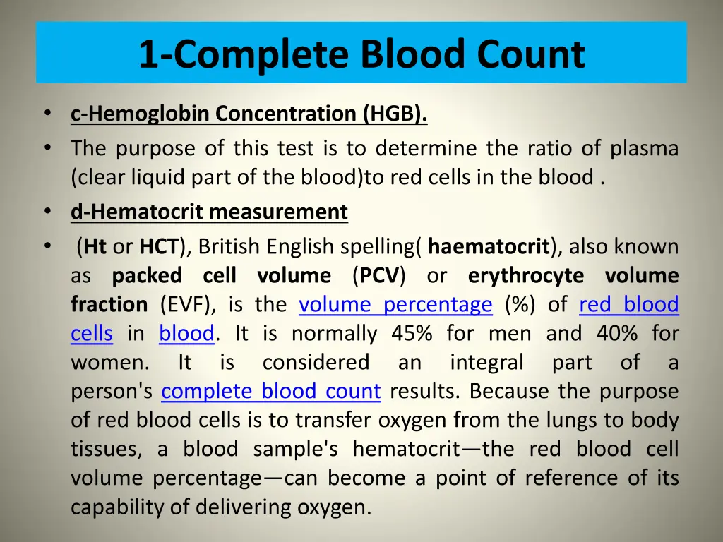 1 complete blood count 2