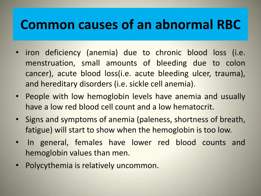 common causes of an abnormal rbc