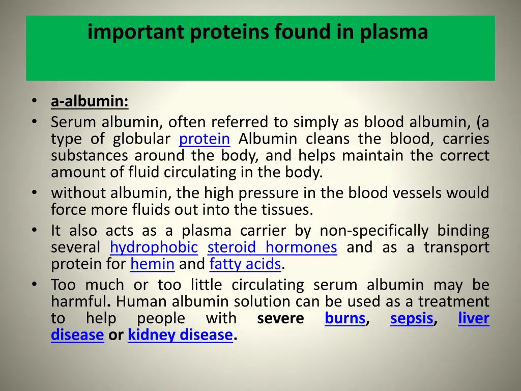 important proteins found in plasma