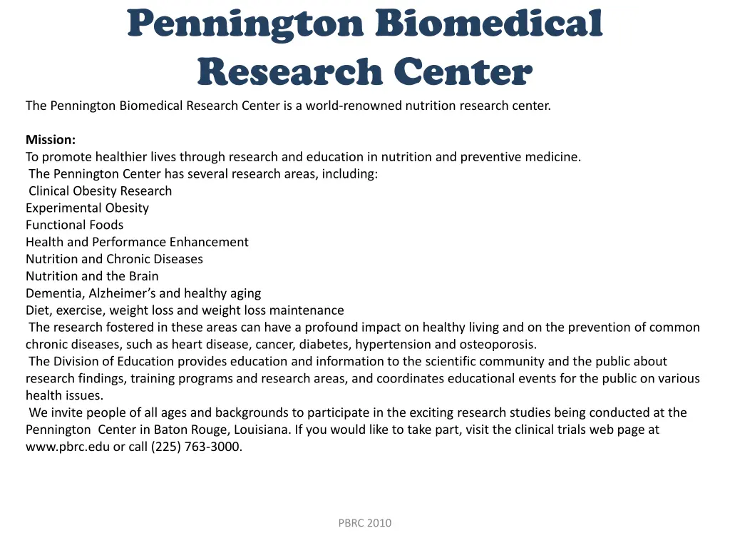 pennington biomedical research center