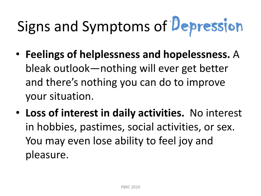 signs and symptoms of depression