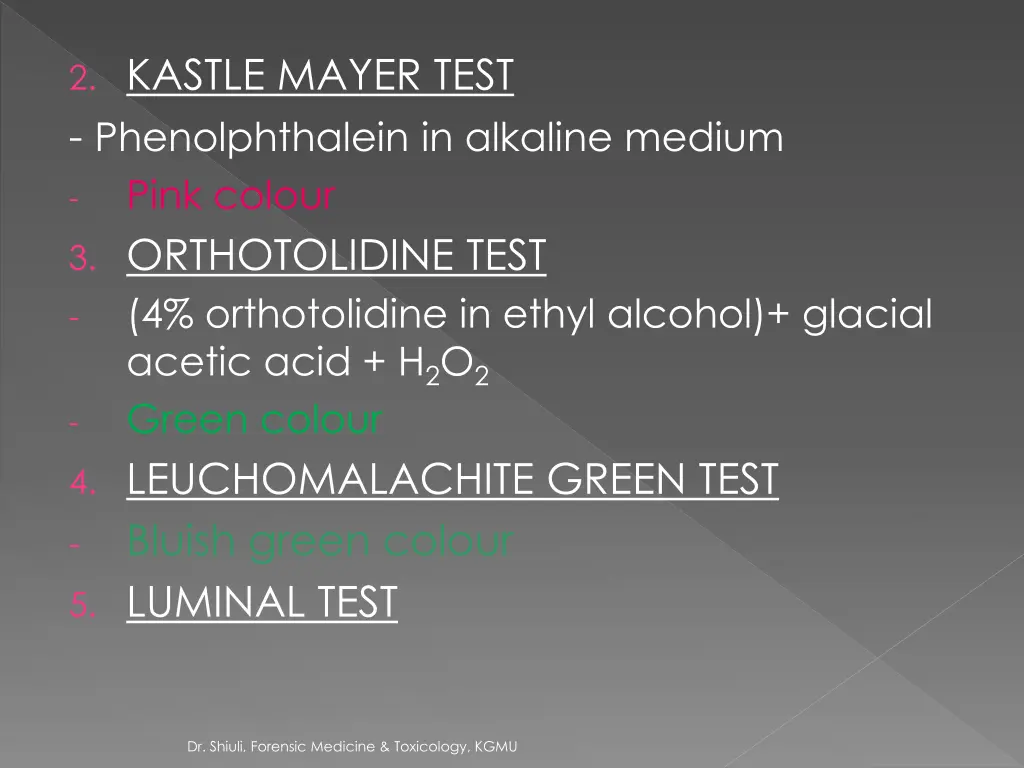 2 kastle mayer test phenolphthalein in alkaline