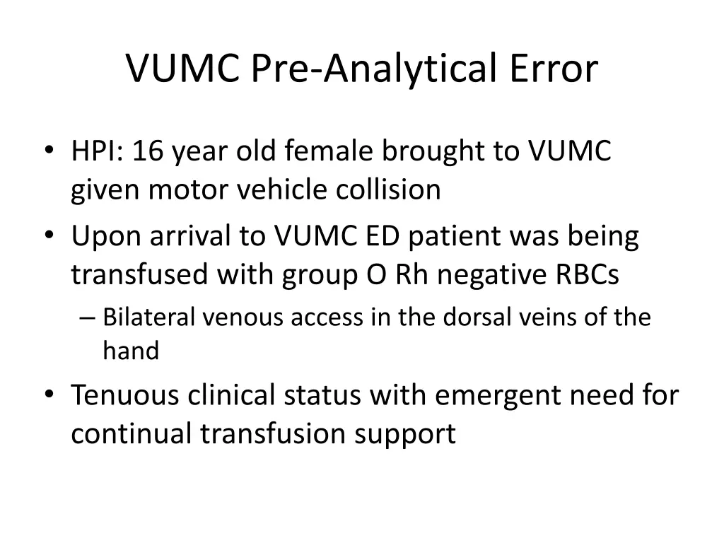 vumc pre analytical error