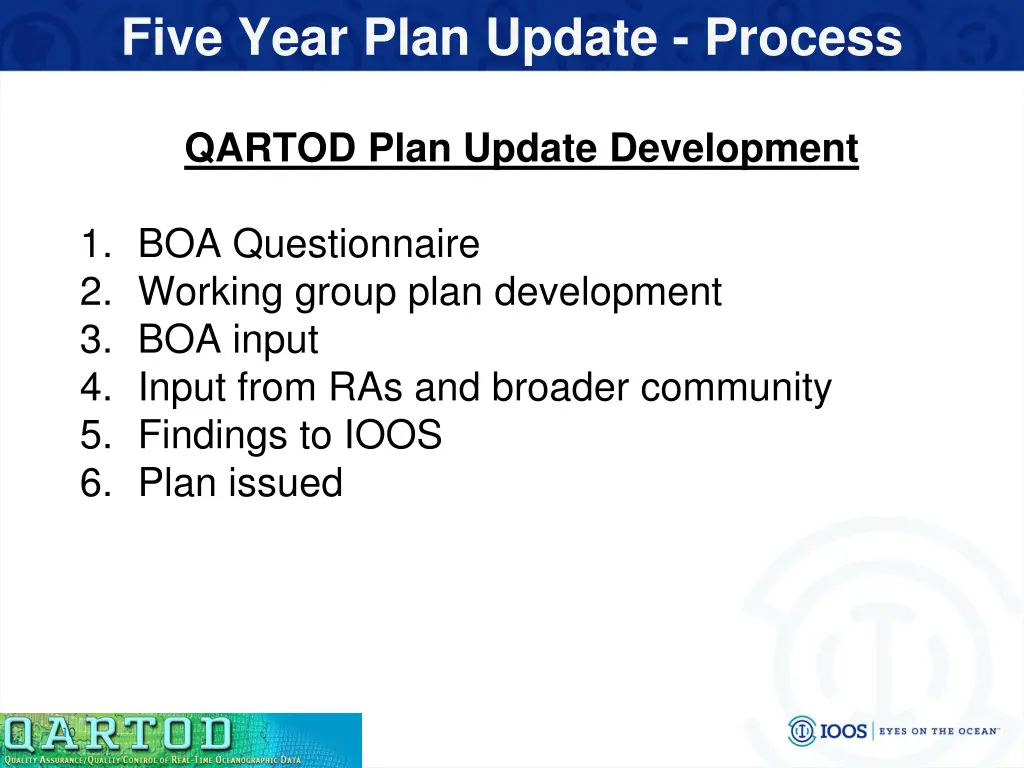 five year plan update process