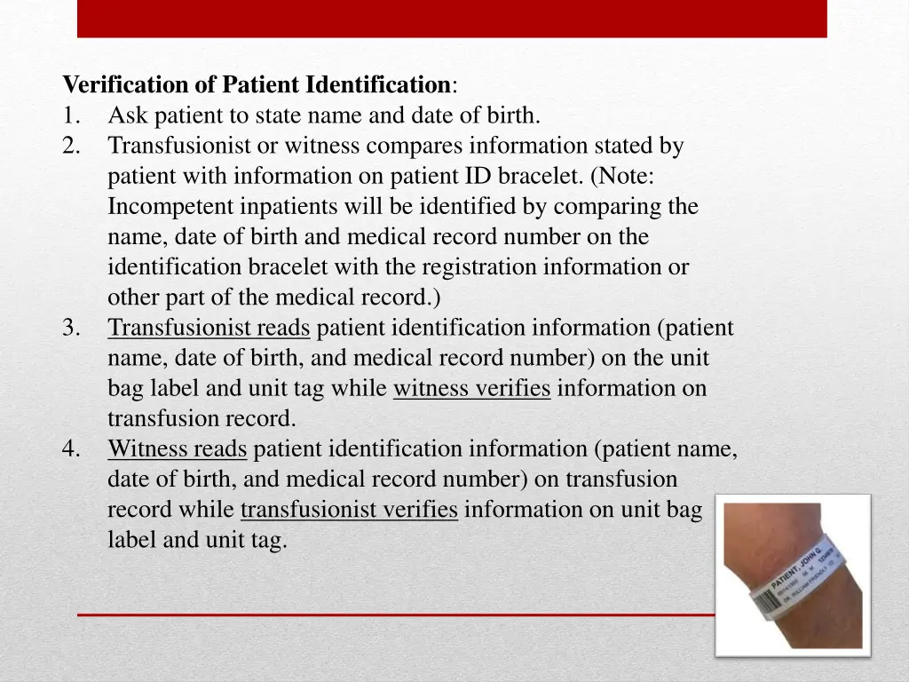 verification of patient identification