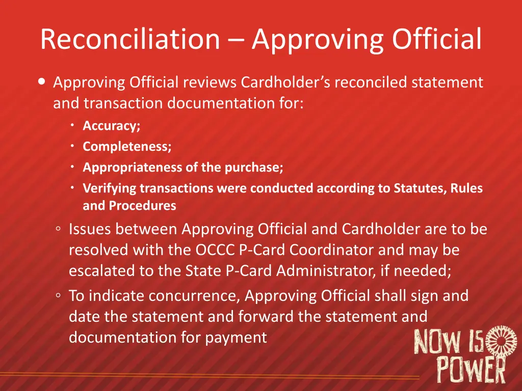 reconciliation approving official