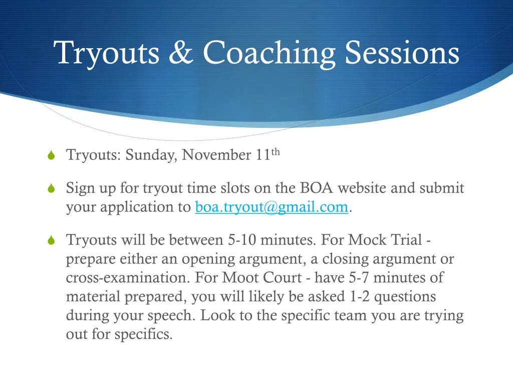 tryouts coaching sessions