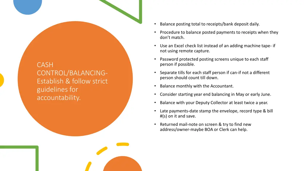 balance posting total to receipts bank deposit