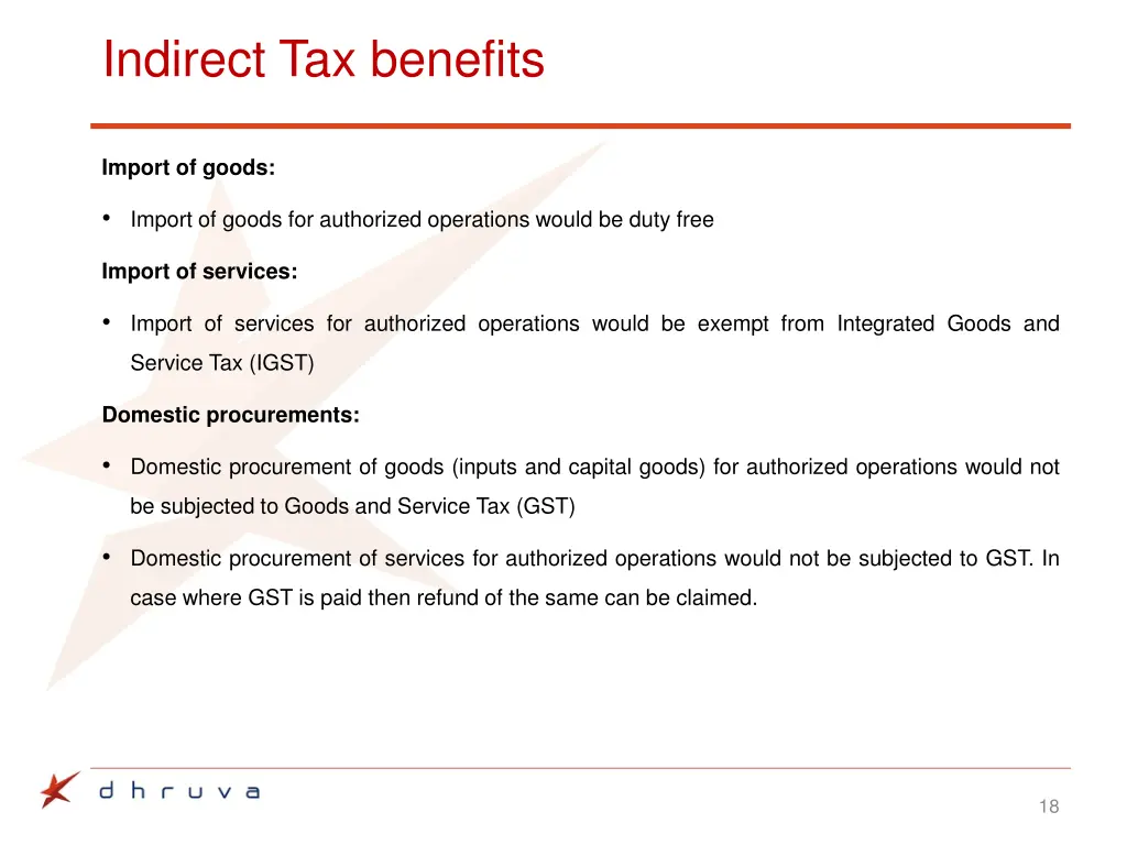 indirect tax benefits