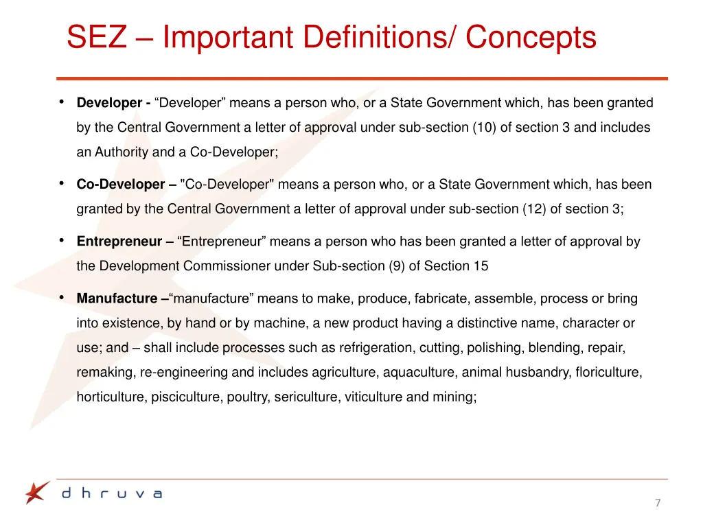 sez important definitions concepts