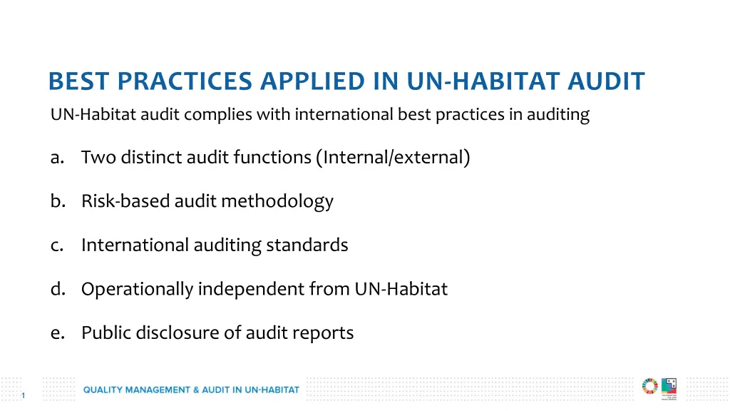 best practices applied in un habitat audit