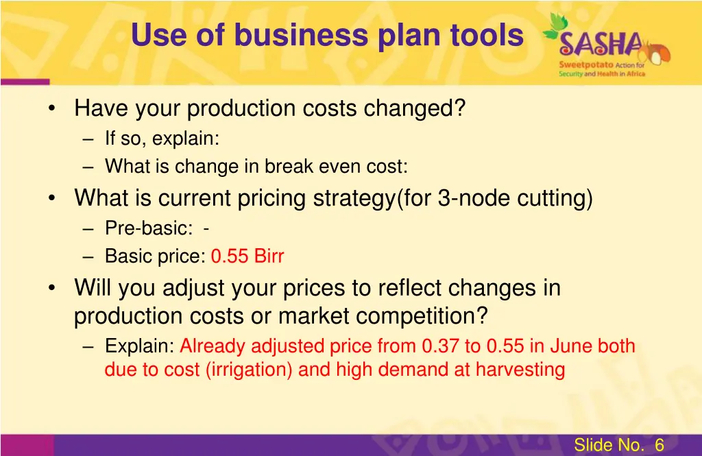 use of business plan tools 1