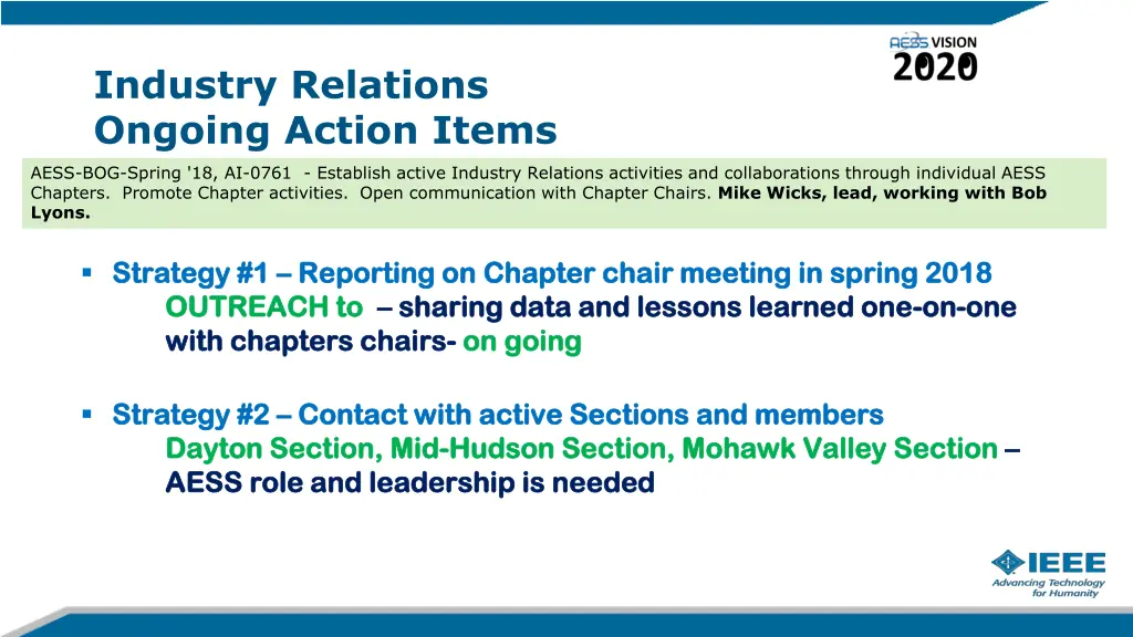 industry relations ongoing action items 1