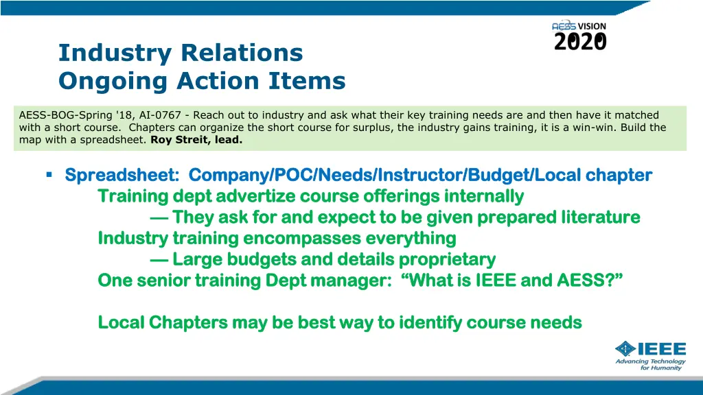 industry relations ongoing action items 10