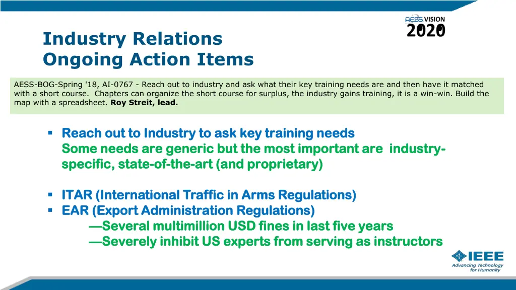 industry relations ongoing action items 11