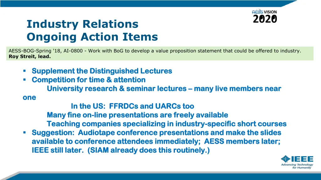 industry relations ongoing action items 13