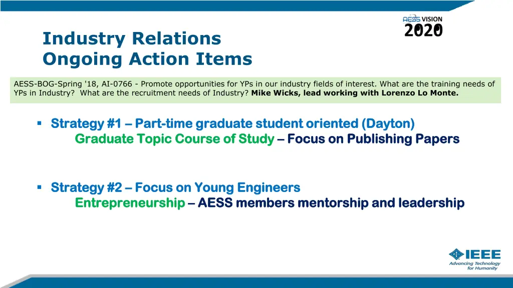 industry relations ongoing action items 2