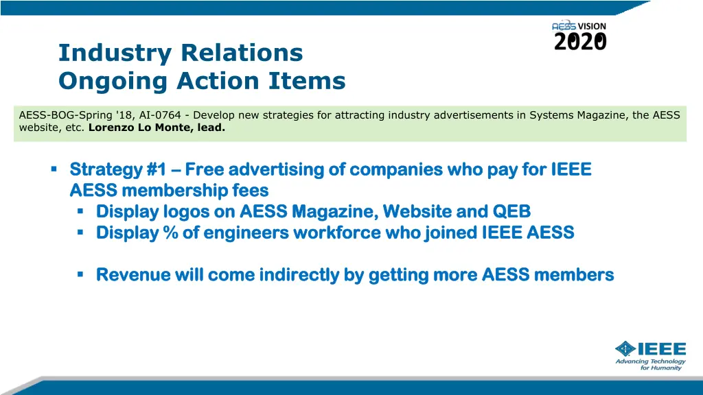 industry relations ongoing action items 3