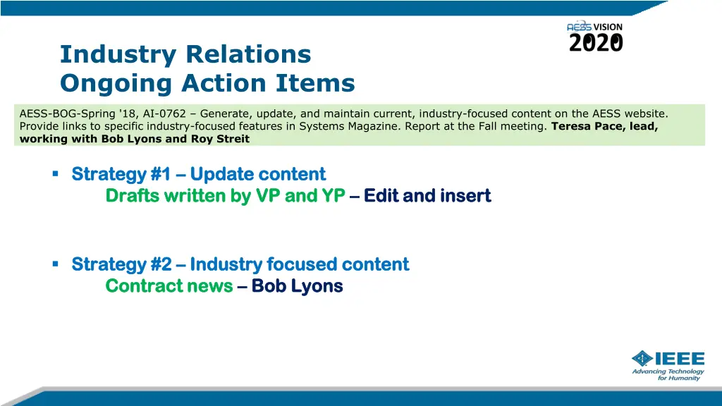 industry relations ongoing action items 8