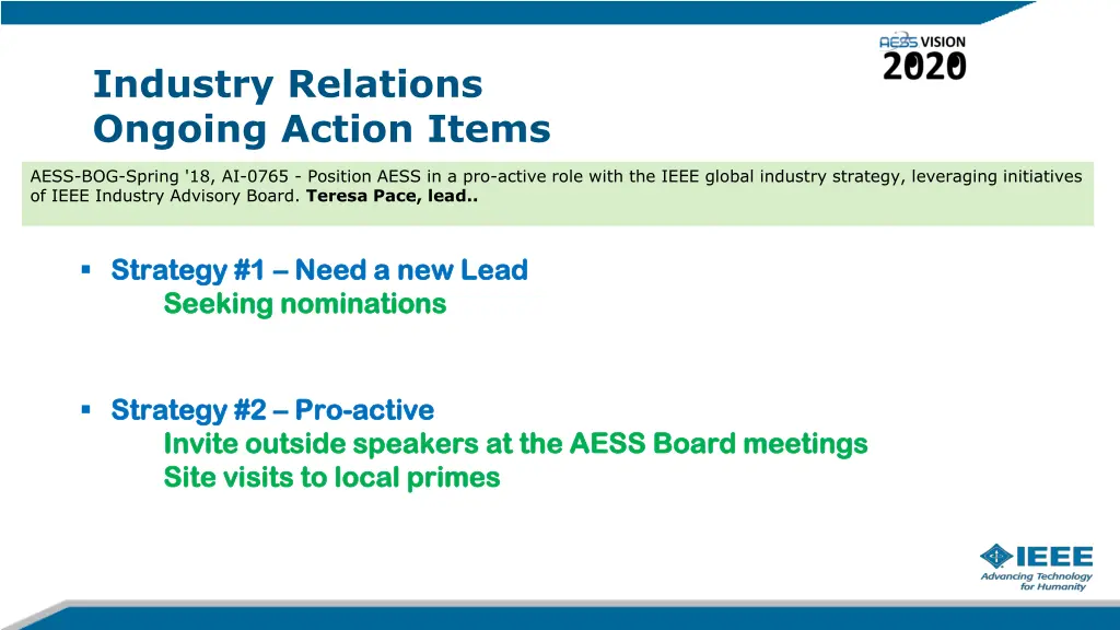 industry relations ongoing action items 9