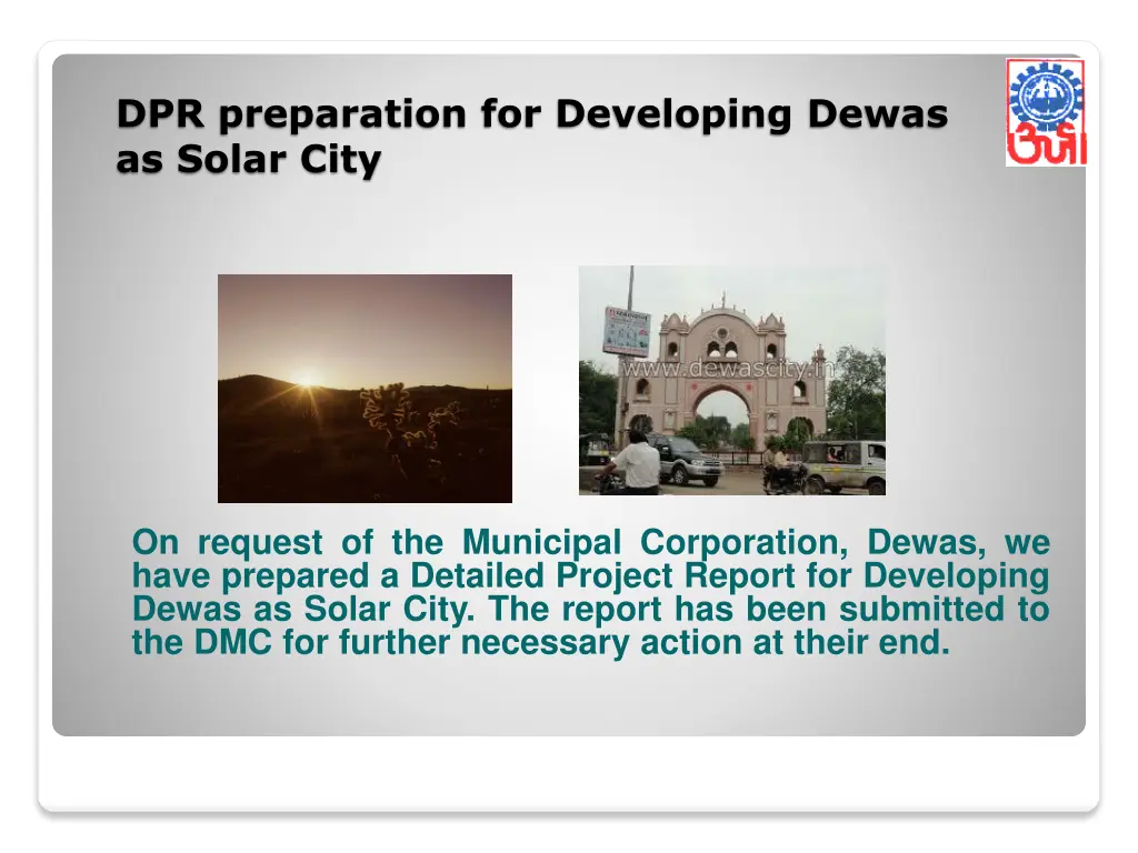 dpr preparation for developing dewas as solar city