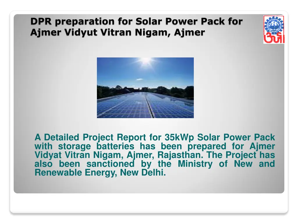 dpr preparation for solar power pack for ajmer