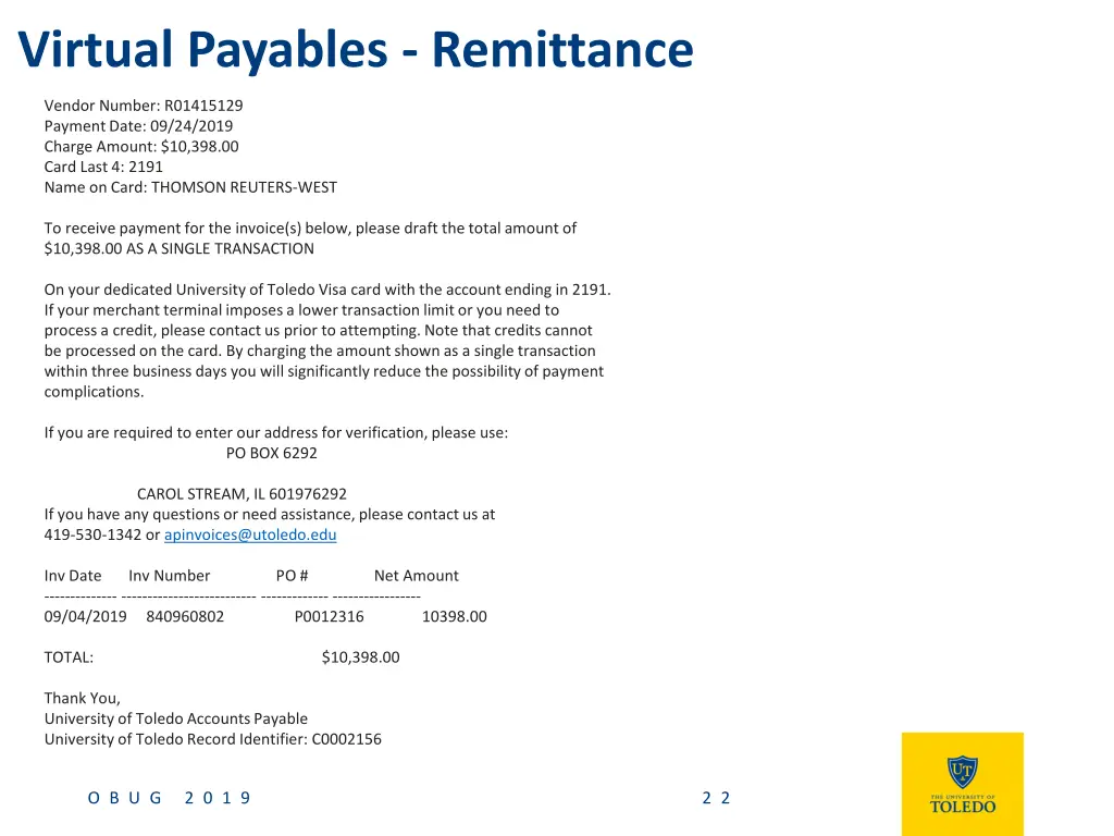 virtual payables remittance