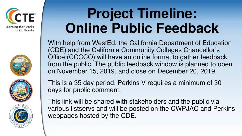 project timeline online public feedback