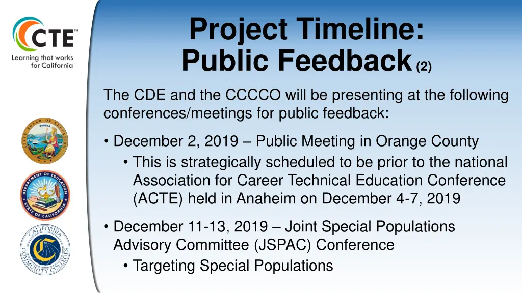 project timeline public feedback 2