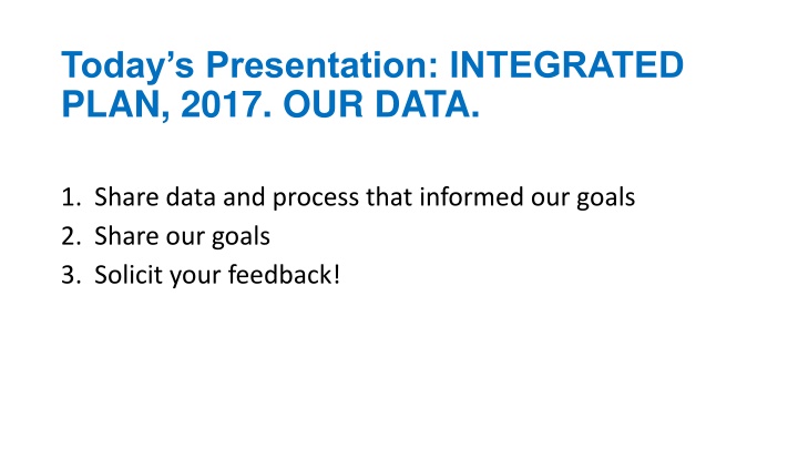 today s presentation integrated plan 2017 our data