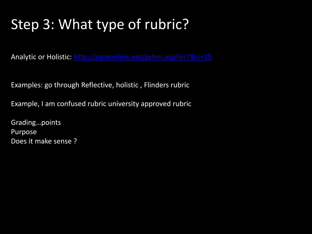 step 3 what type of rubric