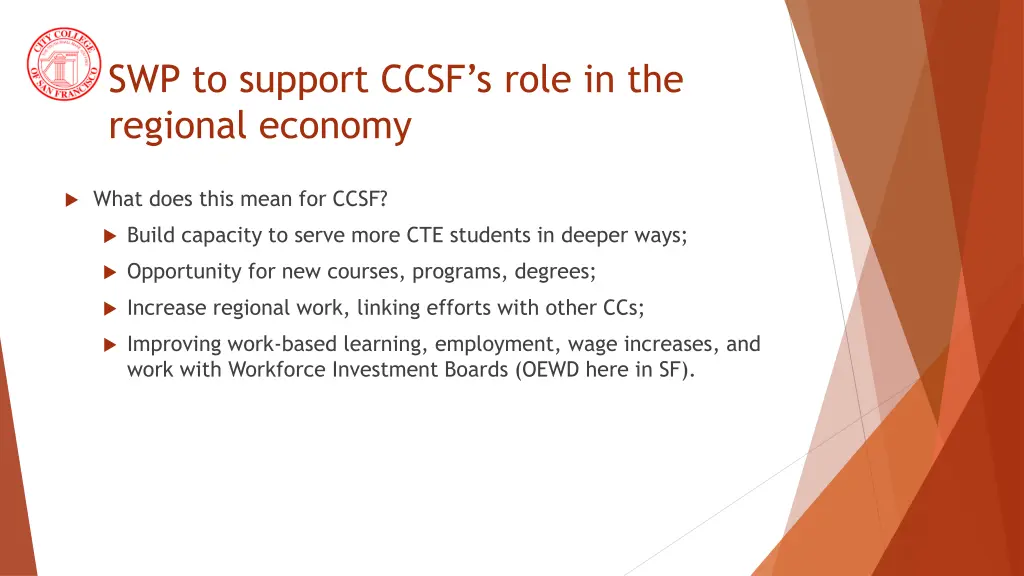 swp to support ccsf s role in the regional economy 1