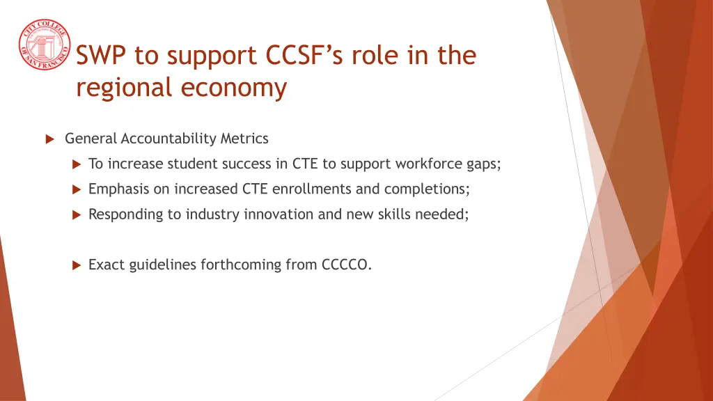 swp to support ccsf s role in the regional economy