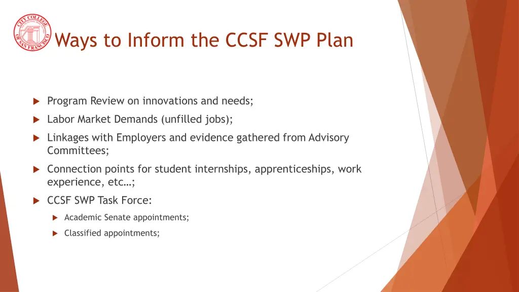 ways to inform the ccsf swp plan