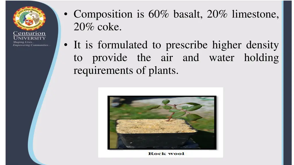 composition is 60 basalt 20 limestone 20 coke