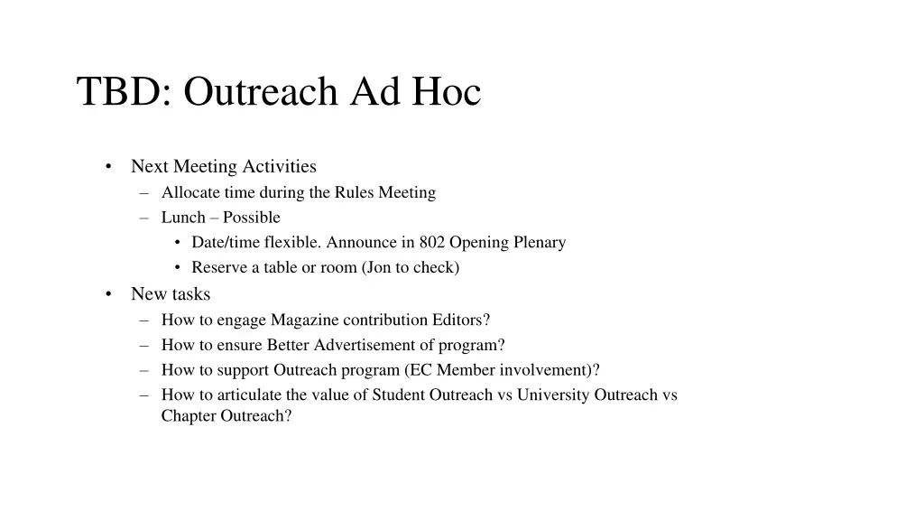 tbd outreach ad hoc