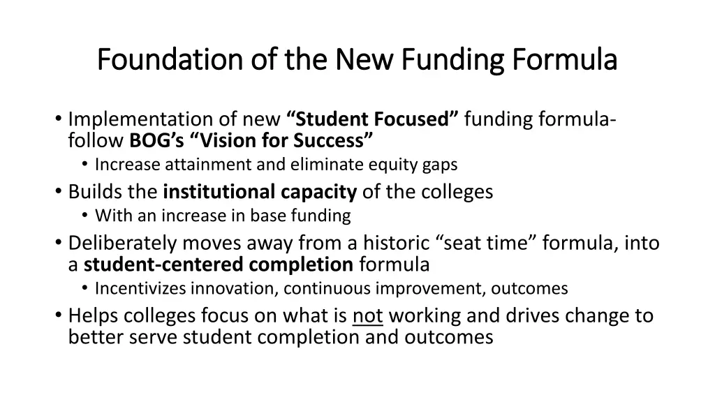 foundation of the new funding formula foundation