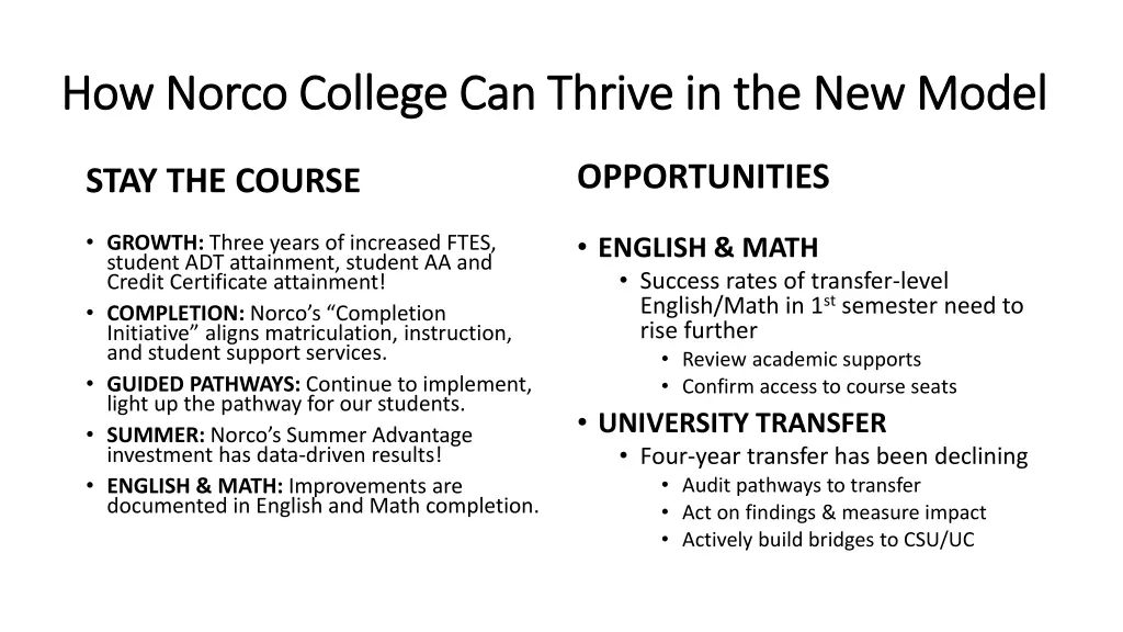 how norco college can thrive in the new model