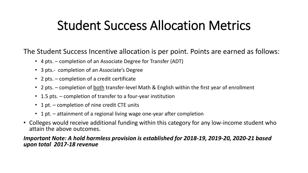 student success allocation metrics student