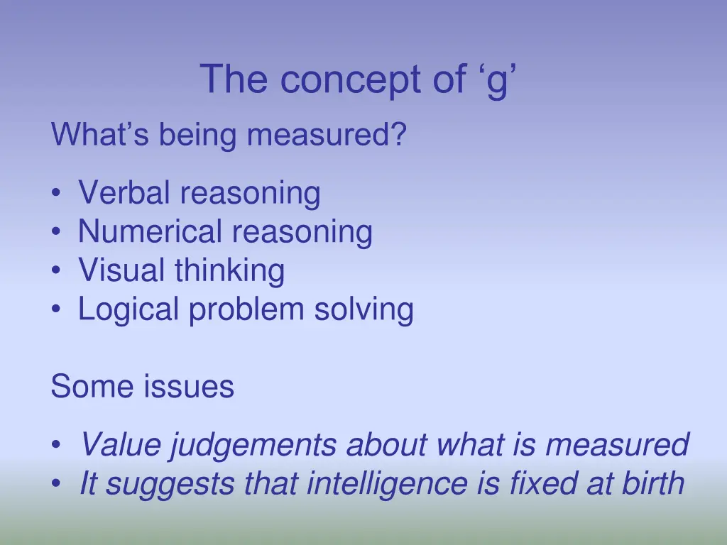 the concept of g what s being measured